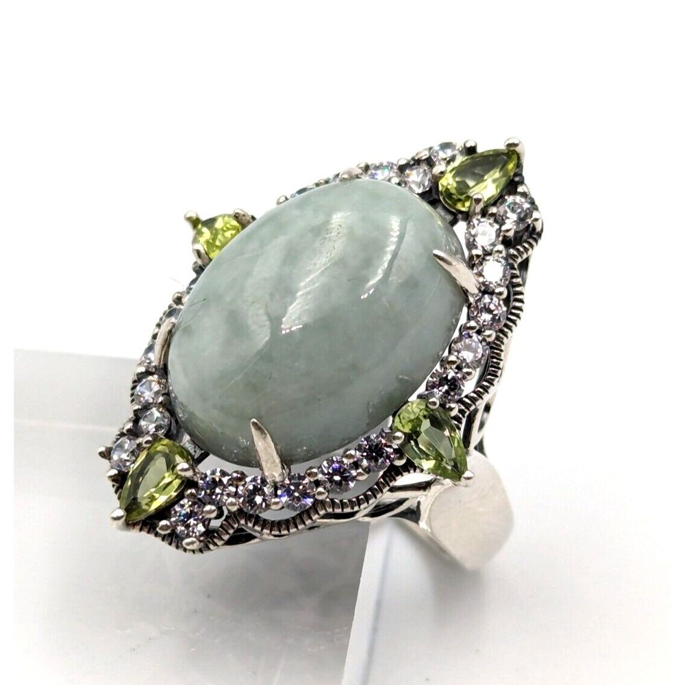 Sterling Silver 925 Paj Joy Jade of Yesteryear Jade Peridot CZ Ring Sz 7